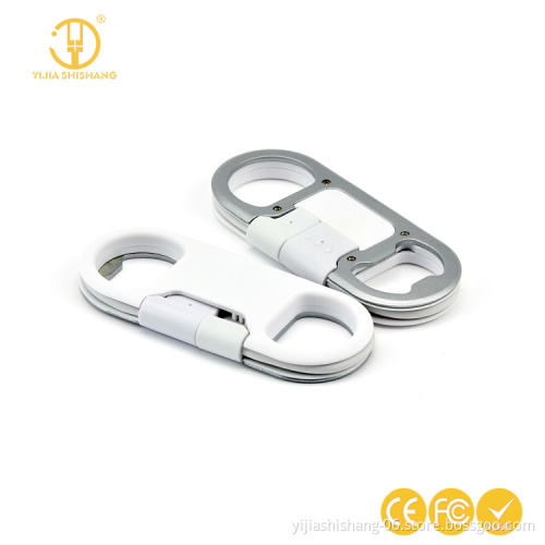 Yijiashishang Portable Metal with laser gray logo USB Data Charge Cable + Bottle Opener Keychain For iPhone and android phone